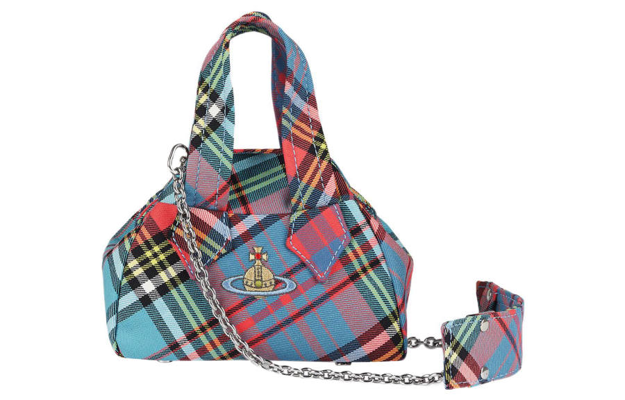 Vivienne Westwood Embroidery Plaid Cloth Handbag Mini Women's Blue/Pink
