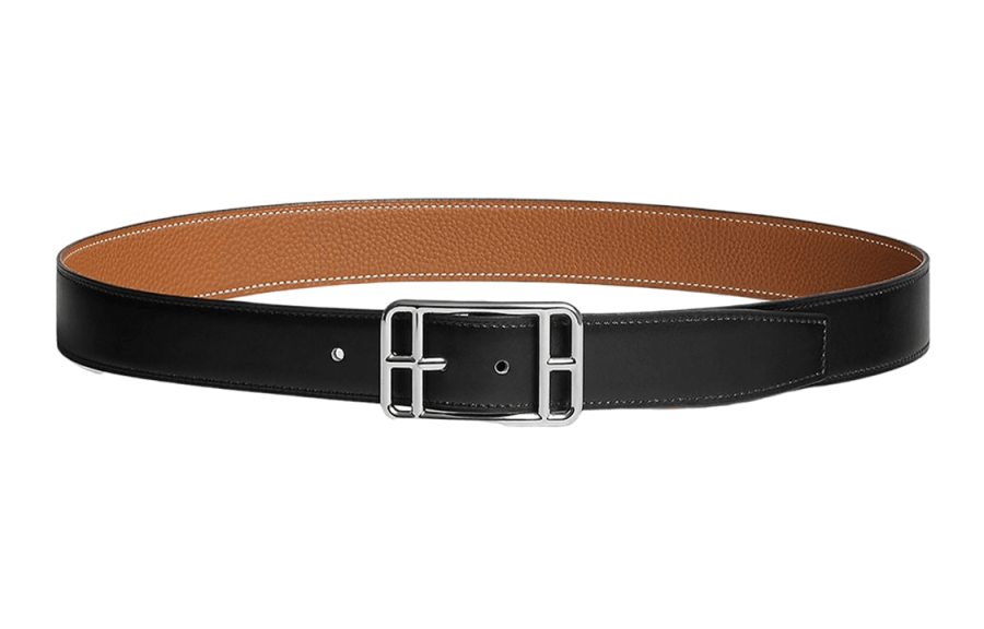 HERMES HERMES Cape Cod Cow Leather Belts Men's Black Width 3.2cm