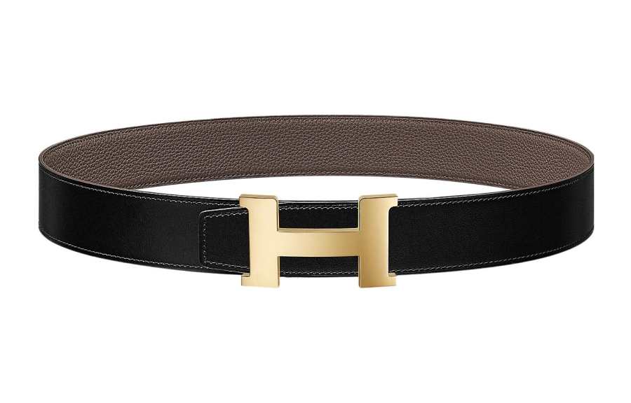 HERMES Constance Togo Calfskin Double Sided Leather Belt Leather Belts Men's Black/Tin Gray Width 3.8cm
