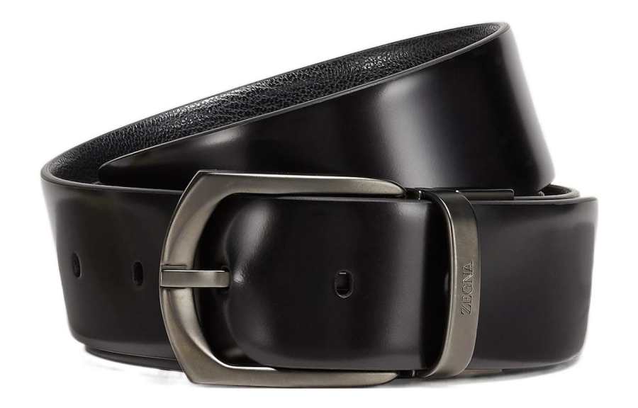 Ermenegildo Zegna Cow Leather Belts Unisex Black Width 3.5cm