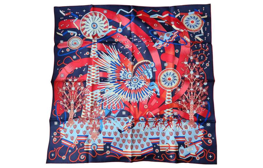 HERMES HERMES Silk Scarf Women's Blue/Red