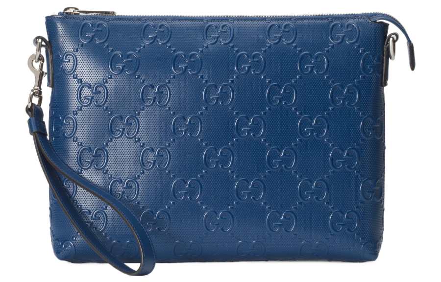 GUCCI Leather Messenger Bag Clutch Medium Men's Blue