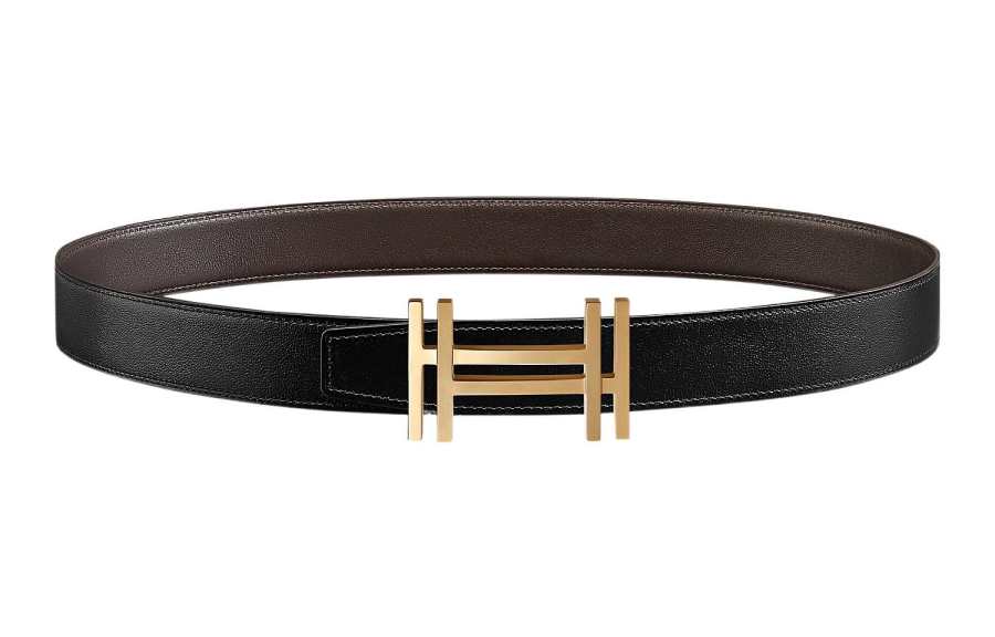HERMES HERMES Block H Calfskin Leather Belts Men's Width 3.2cm