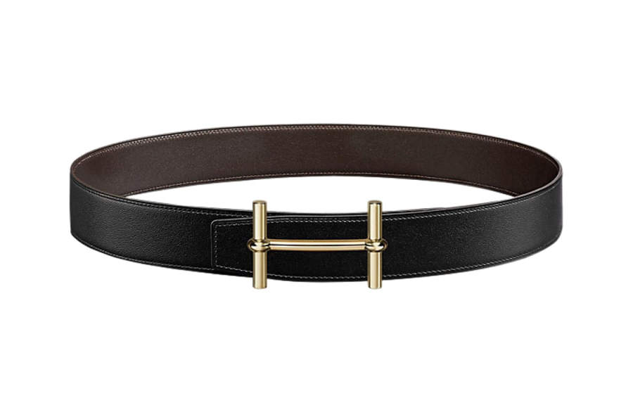 HERMES HERMES Togo Cow Leather Belts Men's Black Width 3.8cm