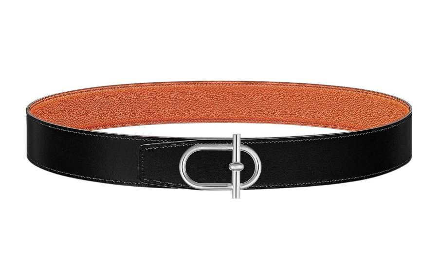 HERMES HERMES Togo Cow Leather Belts Men's Black Width 3.8cm