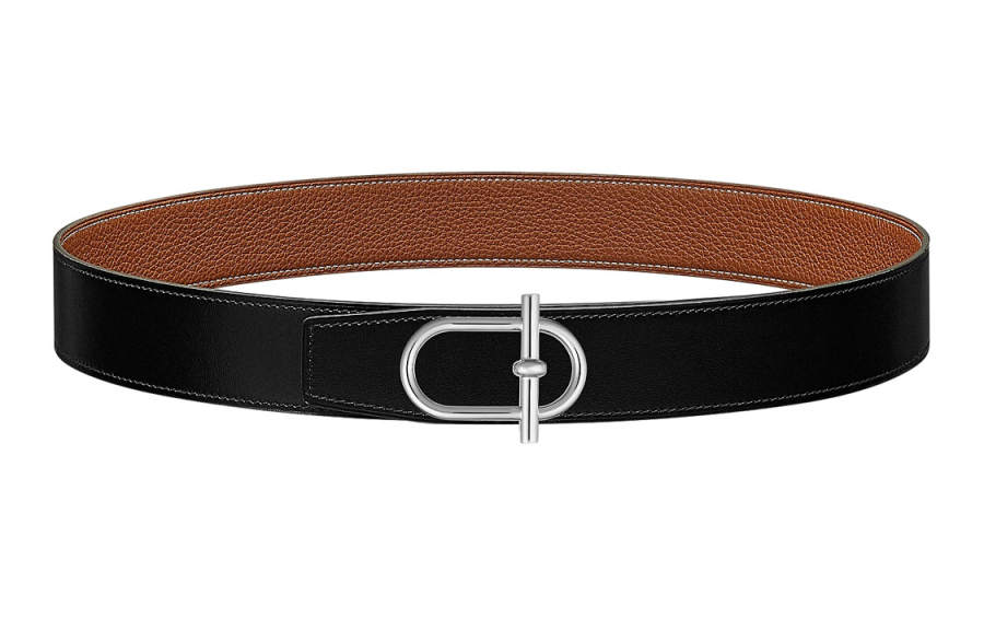 HERMES HERMES Togo Cow Leather Belts Men's Black/Brown Width 3.8cm