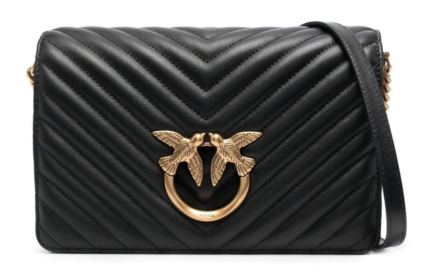 PINKO Click Series Calfskin Crossbody Bag, Shoulder Bag Women's Black
