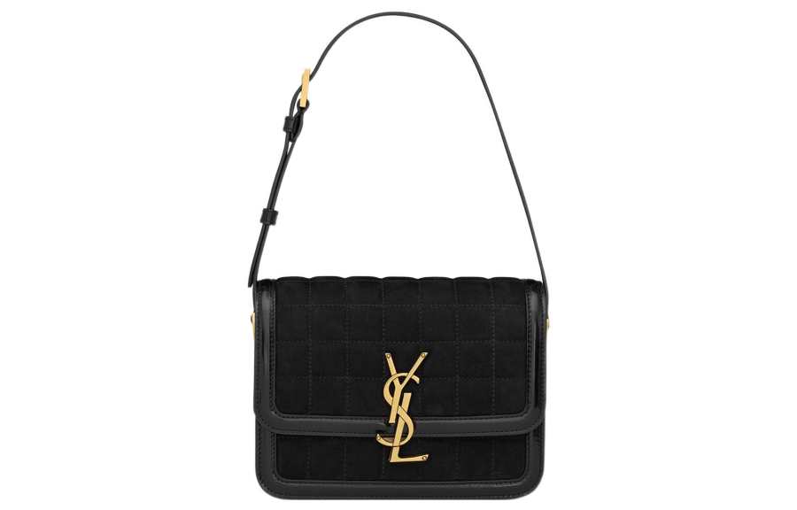 SAINT LAURENT SOLFERINO Suede With Calfskin Tofu Bag, Crossbody Bag, Shoulder Bag Women's Black