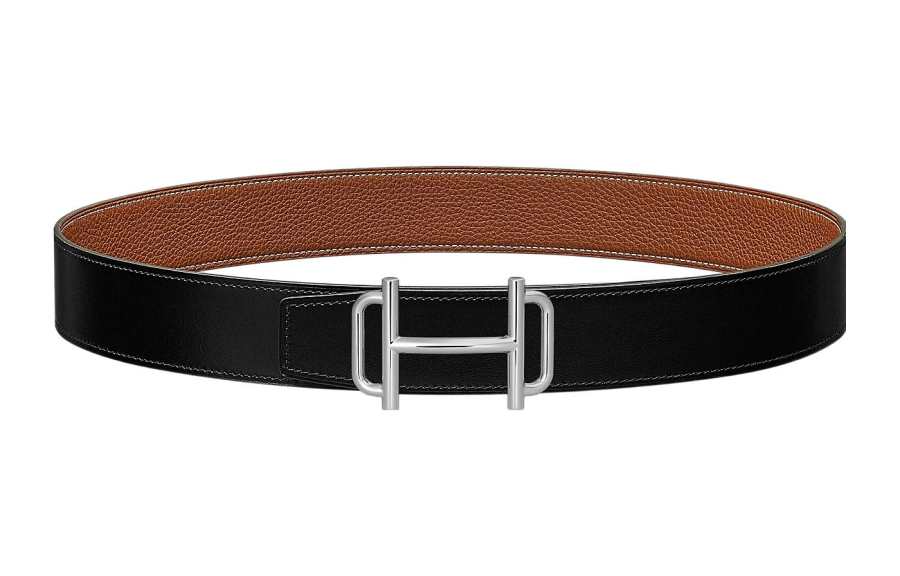 HERMES HERMES Royal Cow Leather Belts Men's Black/Brown Width 3.8cm