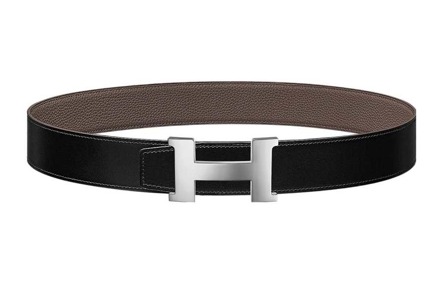 HERMES HERMES Constance Metal Calfskin Leather Belts Men's Width 3.8cm