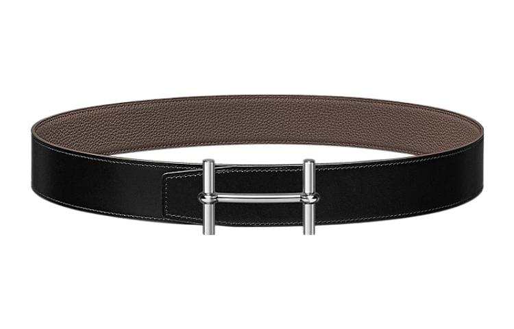 HERMES H D'Ancre Metal Calfskin Leather Belts Men's Width 3.8cm