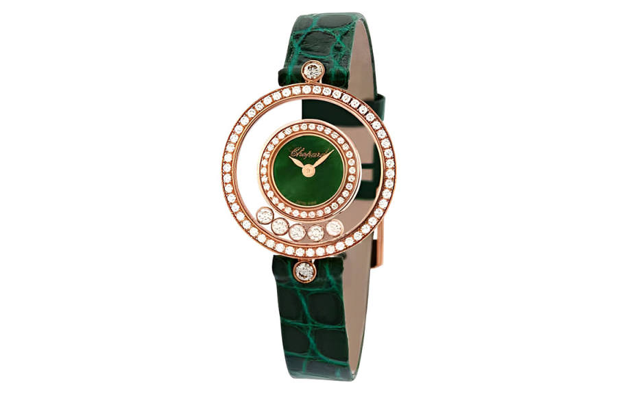 CHOPARD Quartz Movement Women's Watch 25.8mm Green Dial 18K Rose Gold Watch Case Crocodile Leather Strap