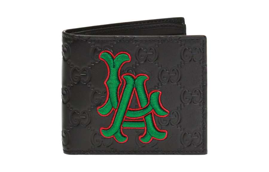 GUCCI MLB Collaboration Leather Card Holder, Wallet Men's Black