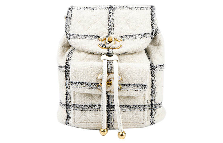 CHANEL 22K Autumn And Winter Tweed Backpack Women's White