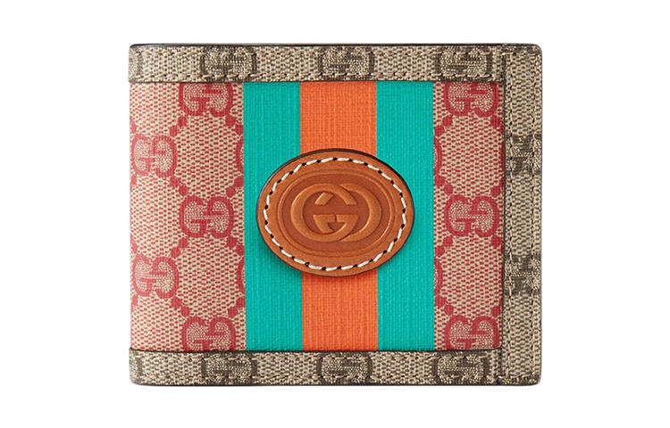 GUCCI 2024 China New Year Collection Superme Canvas With Leather Card Holder, Wallet Men's Brown/Pink
