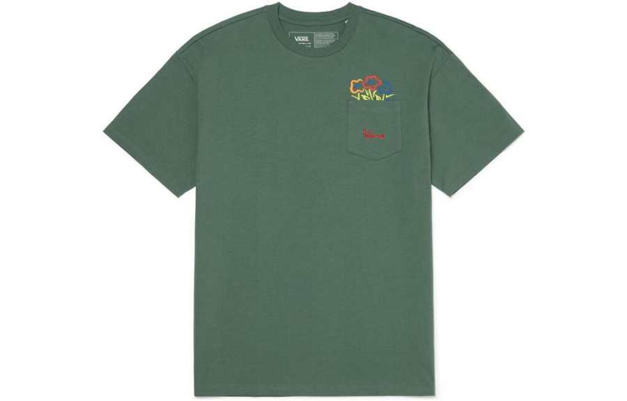 Vans T Shirts Men's Green Crew Neck Moderate Straight Fit