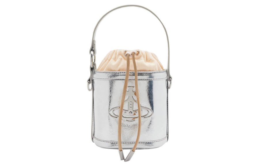Vivienne Westwood Wrinkle Leather Bucket Bag, Shoulder Bag, Crossbody Bag, Handbag Regular Women's Silver