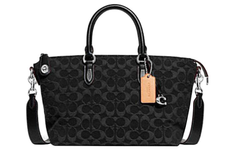 COACH Cara Denim With Calfskin Shoulder Bag, Crossbody Bag, Handbag Large Women's Black