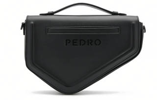 PEDRO Artificial Leather Saddle Bag, One Shoulder Handbag Medium Men's Black/Dark Blue/Light Taupe