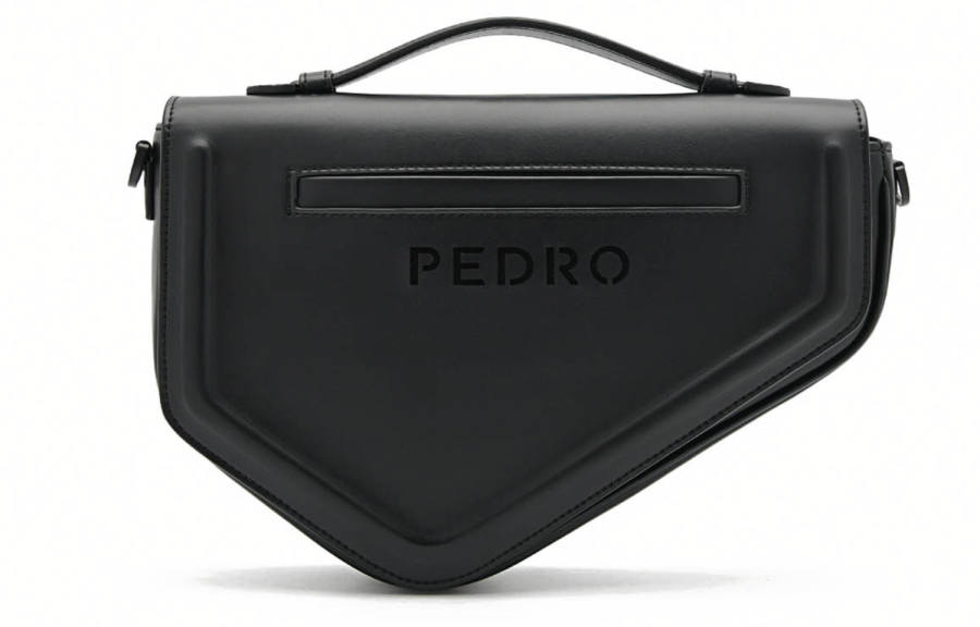 PEDRO Artificial Leather Saddle Bag, One Shoulder Handbag Medium Men's Black/Dark Blue/Light Taupe