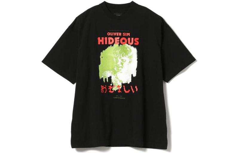 Beams T Shirts Men's Black Crew Neck Moderate Straight Fit