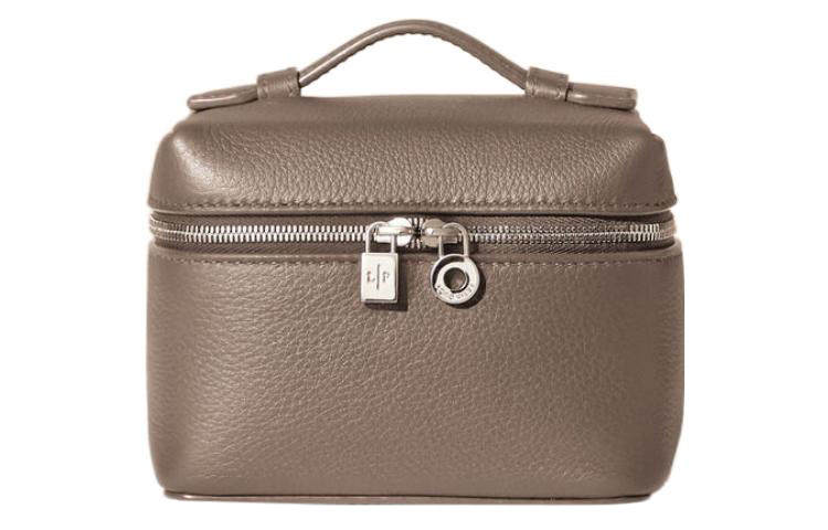Loro Piana ExtraPocket Calfskin Makeup Bag Small Square Bag Handbag, Shoulder Bag Women's Warm Beige/elephant Grey