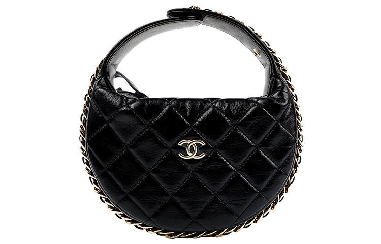 CHANEL Sheepskin Material Gold Metal Handbag Clutch Mini Women's Black