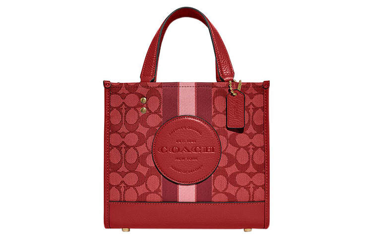 COACH Dempsey Fabric With Cow Leather Tote Bag, Shopping Bag, Handbag, Shoulder Bag, Crossbody Bag Small Women's Red