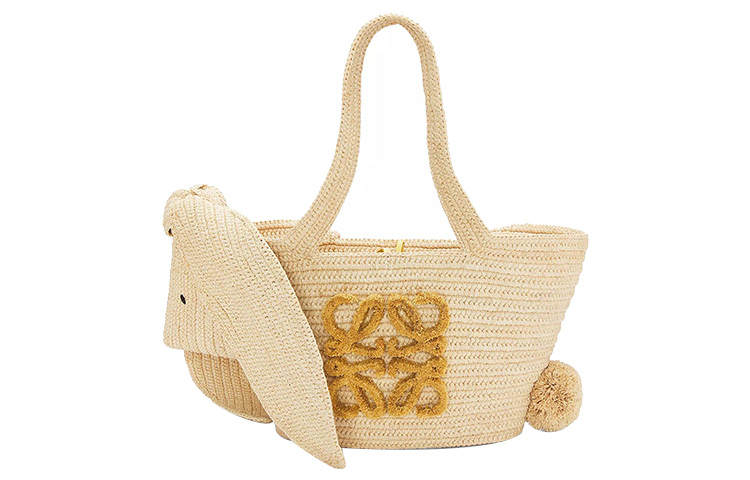 LOEWE Raffia Fiber With Cow Leather Handbag Small Women's Original