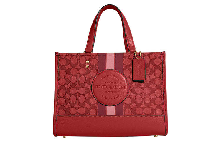 COACH Dempsey Jacquard Fabric With Pebbled Leather Shoulder Bag, Crossbody Bag, Handbag Large Women's Red