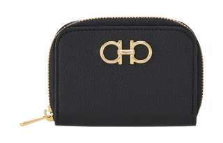 FERRAGAMO Gancini Calfskin Wallet, Card Holder Women's Black