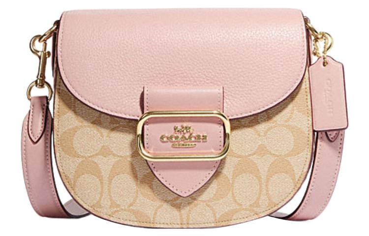 COACH Morgan Canvas With Sheepskin Crossbody Bags Small Women's Khaki Monogram & Pink
