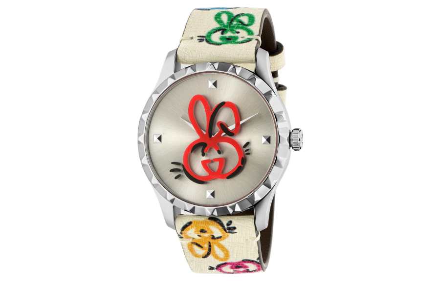 GUCCI G Timeless Collection Wrist Watch Quartz Movement Leather Strap 38mm Gray Dial Unisex 50m Water Resistant