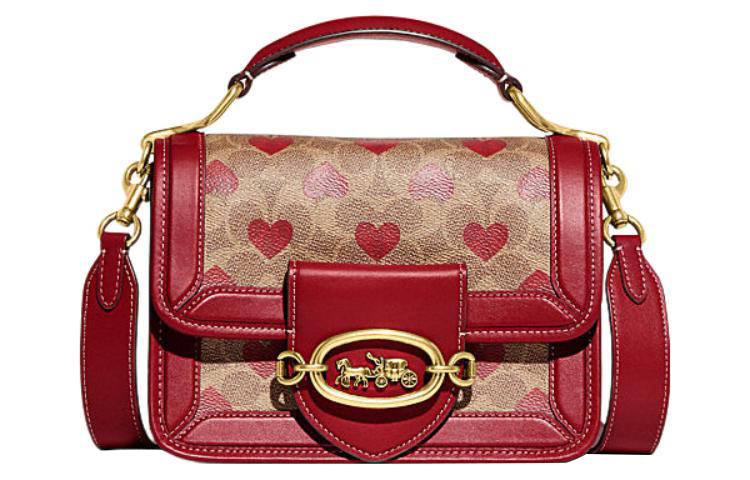 COACH Hero Cow Leather With Artificial Leather Portable Crossbody Bag, Shoulder Bag Small Women's Brown & Red