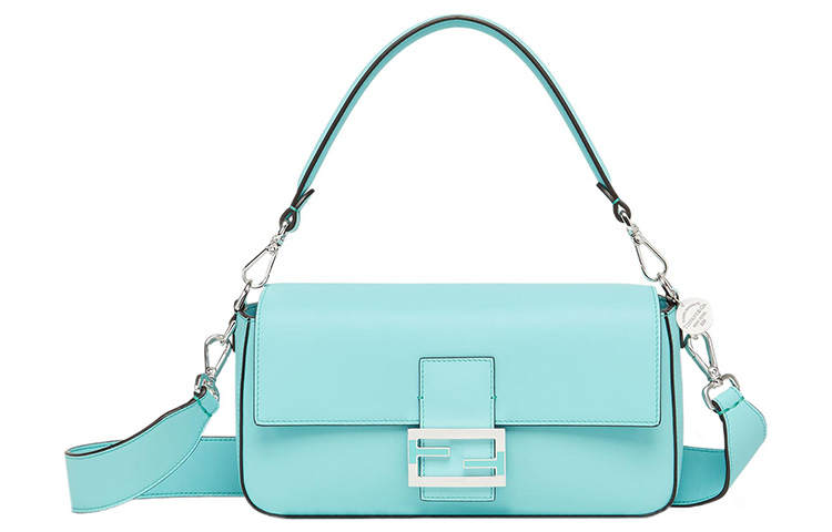 FENDI Tiffany & Co. Tiffany, Collaboration Baguette Cow Leather Portable Crossbody Bag, Shoulder Bag Women's Light Blue