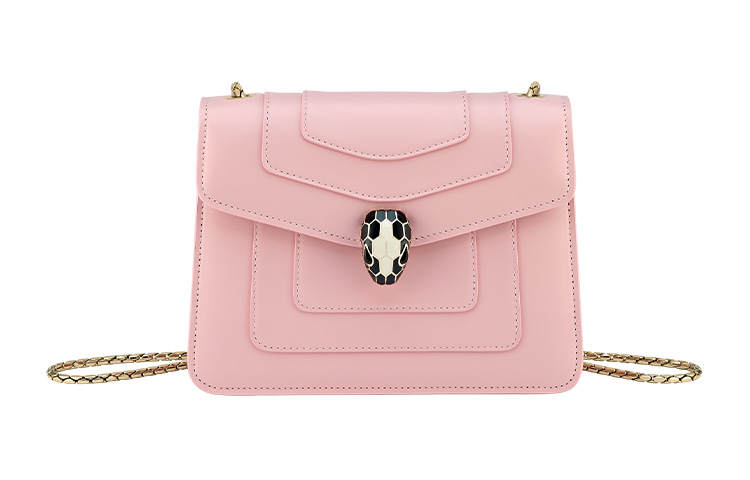 BVLGARI Serpenti Forever Series Calfskin Shoulder Bag, Crossbody Bag Small Women's Pink