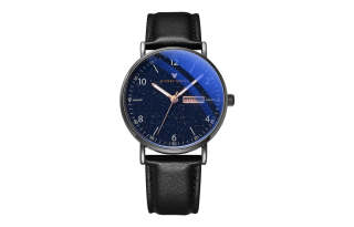 Disney Starry Sky Quartz Movement Leather Strap Watch Unisex Black Dial