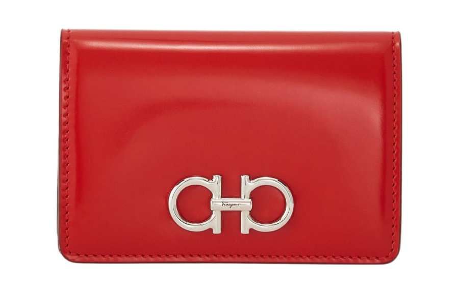 FERRAGAMO Gancini Cow Leather Card Holder Women's Red