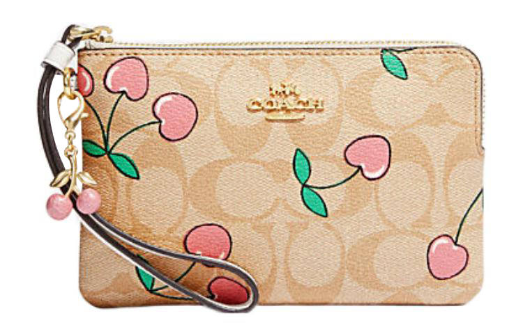 COACH Heart Artificial Leather Wrist Bag Clutch Small Women's Khaki