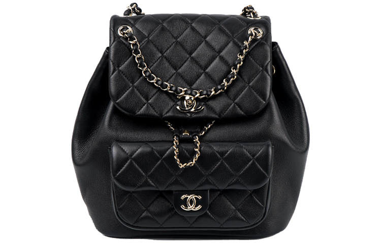 CHANEL Duma Calfskin & Gold Metal Backpack Women's Black