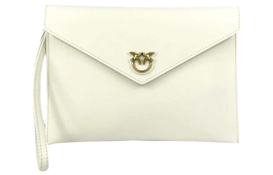 PINKO Cow Leather Wrist Bag Clutch Women's White