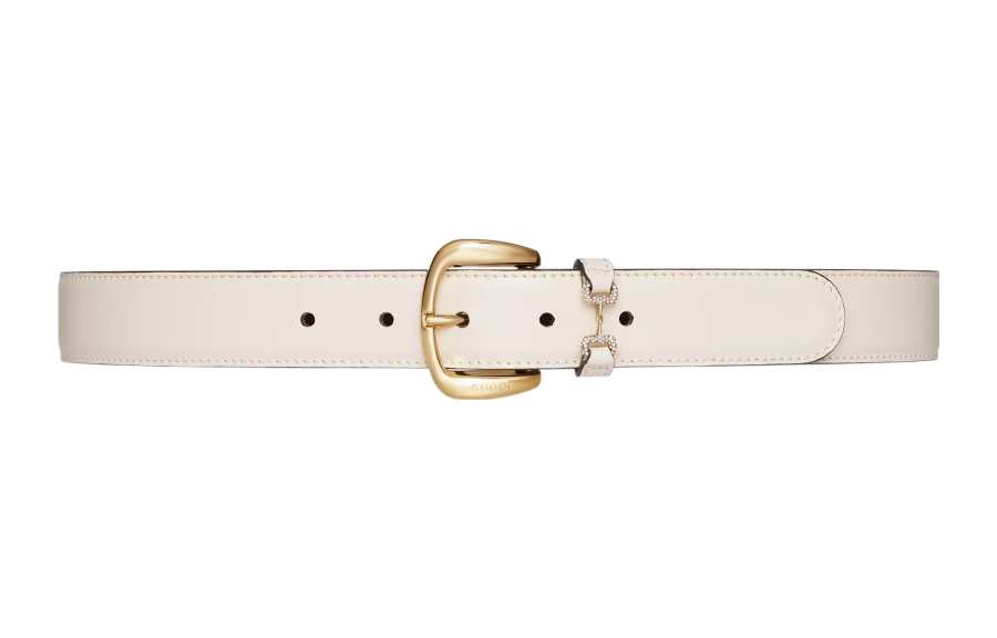 GUCCI Horsebit Leather Belts Women's White Width 3cm