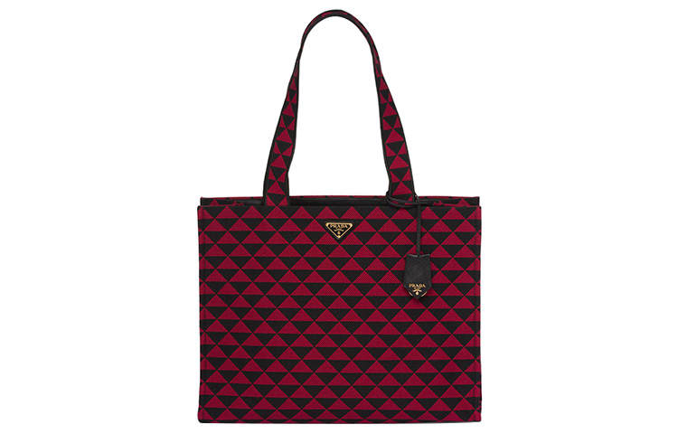 PRADA Embroidered Fabric Tote Bag, Shopping Bag, Shoulder Bag, Handbag Regular Men's Black/Cherry Red