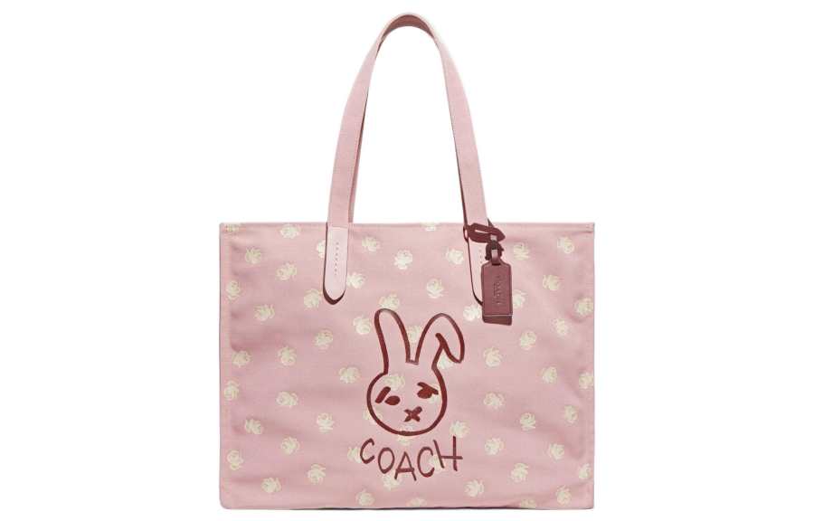 COACH Recycled Canvas With Leather Tote Bag, Shopping Bag, Handbag, Shoulder Bag Women's Pink