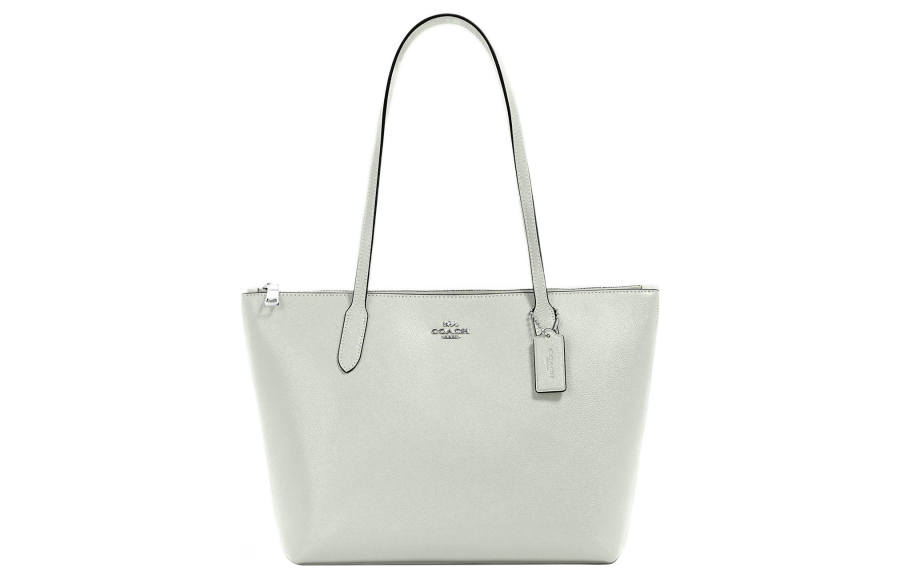 COACH Zip Top Tote Leather Handbag, Shoulder Bag Women's Sage Green