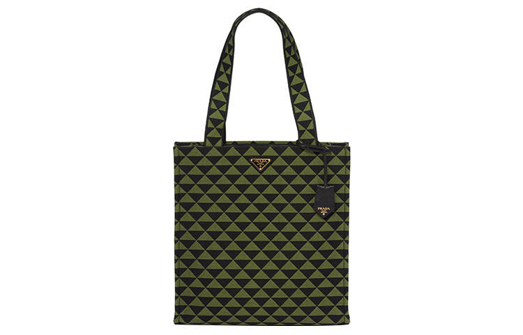 PRADA Embroidered Fabric Tote Bag, Shopping Bag, Shoulder Bag, Handbag Regular Men's Black/Ivy Green
