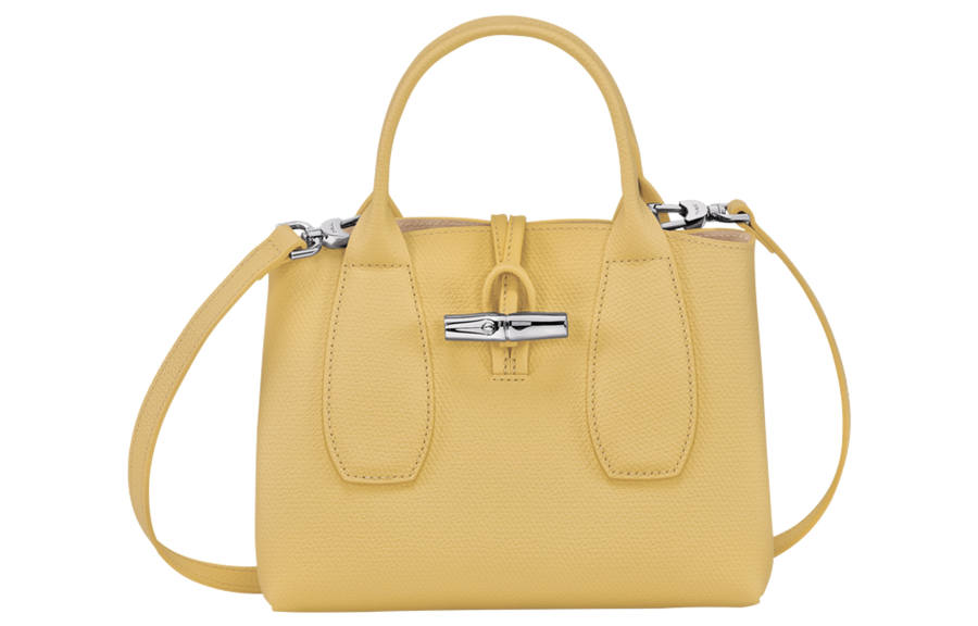LONGCHAMP Le Roseau Cow Leather Beige Bag, Shoulder Bag, Crossbody Bag, Handbag Small Women's Pink Yellow