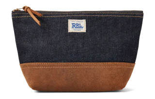 Double RL Cotton With Leather Decoration Clutch Regular Men's Marine Blue/Brown