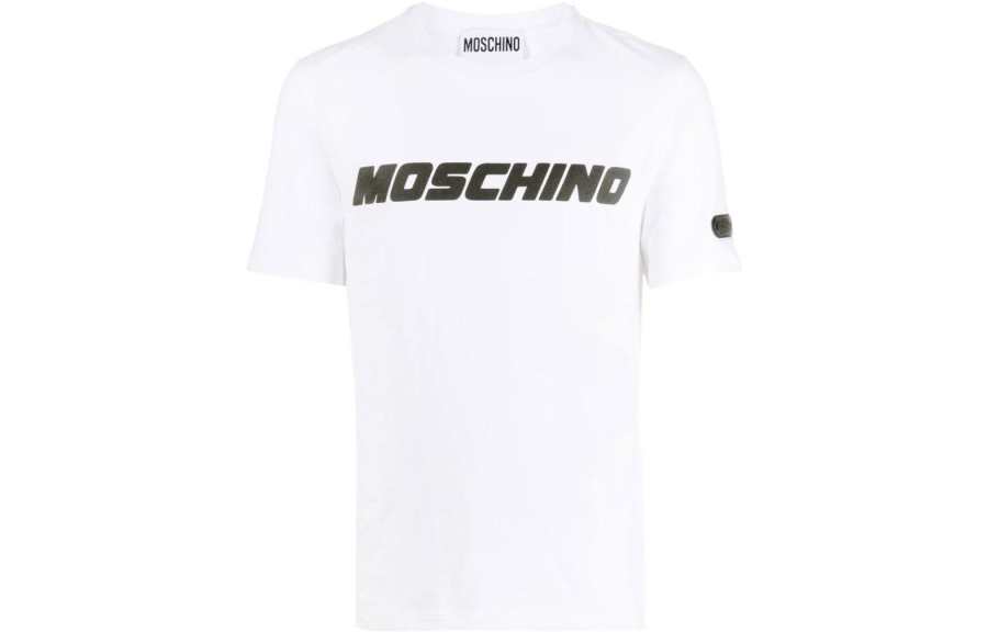 MOSCHINO T Shirts Men's White Crew Neck Moderate Straight Fit