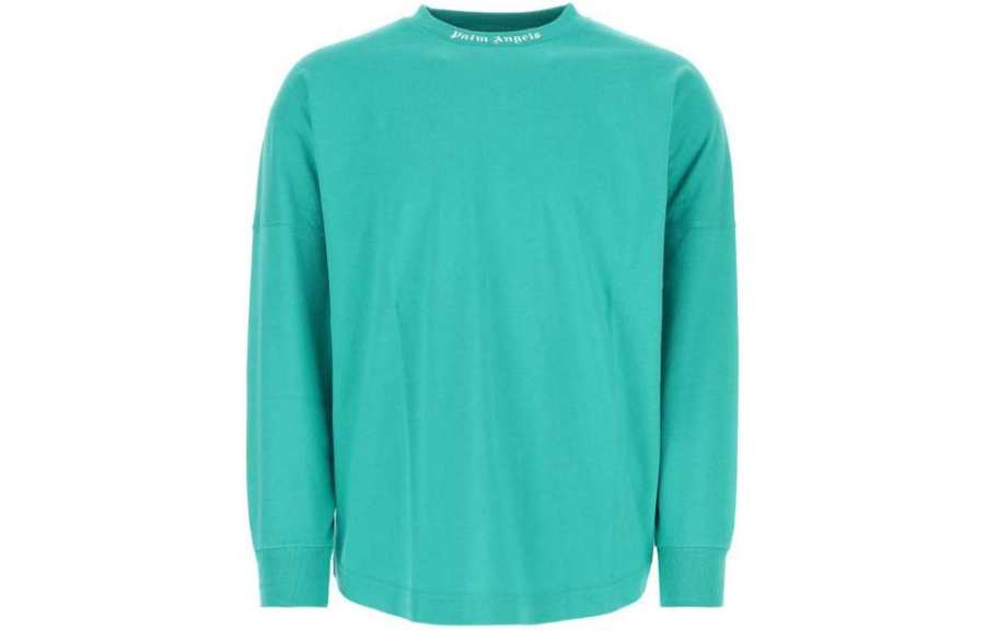 PALM ANGELS T Shirts Men's Cyan Crew Neck Moderate Straight Fit